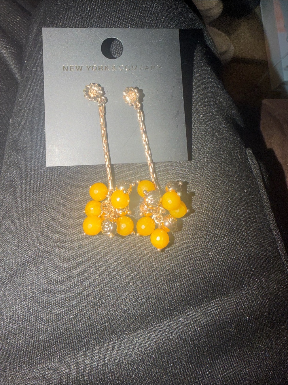 New York & Company Gold-Tone Drop Earrings with Yellow Bead Clusters